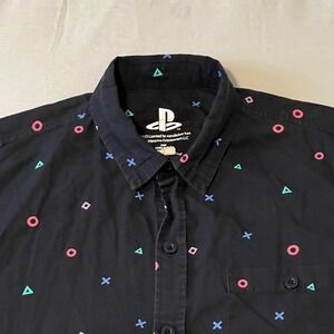 Sony PlayStation Men's Short Sleeve All Over Graphic Print Button Up Large Shirt